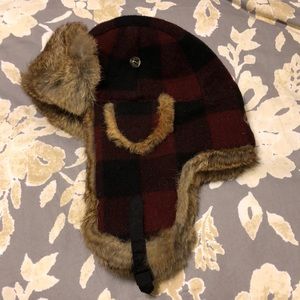 Buffalo plaid fur-lined mad bomber hat, like new!